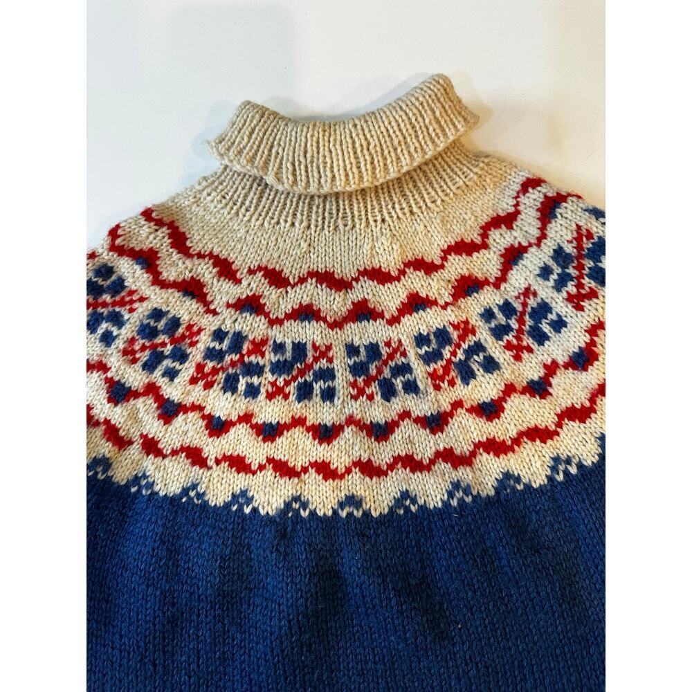 Vintage fair isle Nordic hand knit Kid's Blue White red Sweater Size l - Picture 7 of 7